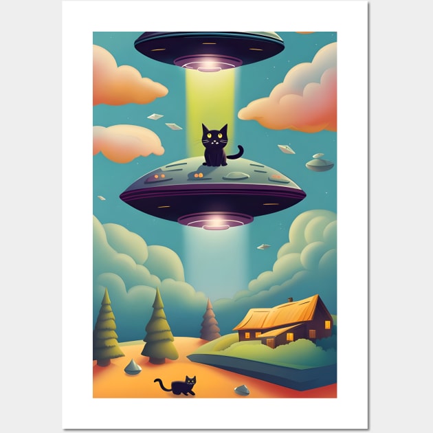 Cats UFO Abduct Wall Art by roswellboutique